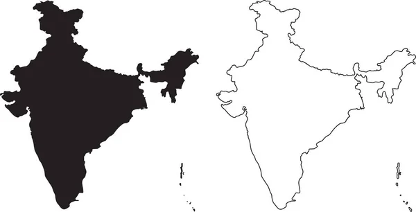 Карта Индии Черный Силуэт Карта Страны Изолированы Белом Фоне Черный — стоковый вектор