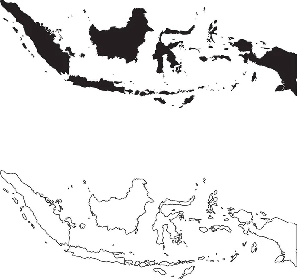 Indonesia Mappa Mappa Paese Silhouette Nera Isolata Sfondo Bianco Profilo — Vettoriale Stock