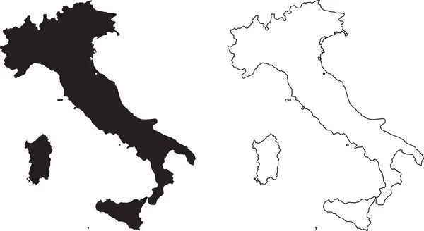 Набор Карт Италии Черный Силуэт Белом Фоне Черный Контур Белом — стоковый вектор