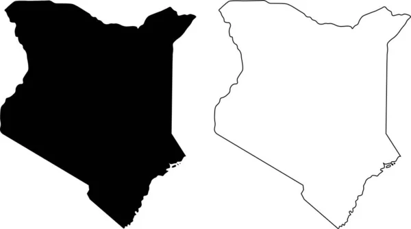 Carte Kenya Carte Pays Silhouette Noire Isolée Sur Fond Blanc — Image vectorielle