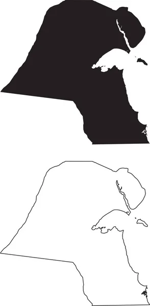 Kuwait Mappa Impostata Mappa Paese Silhouette Nera Isolata Sfondo Bianco — Vettoriale Stock
