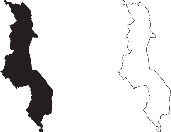 Malawi Karta Svart Siluett Land Karta Isolerad Vit Bakgrund Svart — Stock vektor