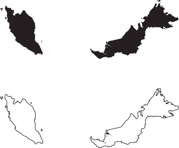 Maleisië Kaart Zwarte Silhouet Landkaart Geïsoleerd Witte Achtergrond Zwarte Omtrek — Stockvector