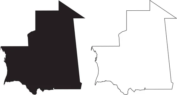 Mauritanië Kaart Zwarte Silhouet Landkaart Geïsoleerd Witte Achtergrond Zwarte Omtrek — Stockvector