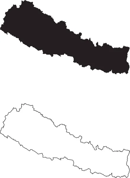 Nepal Haritası Siyah Siluet Ülke Haritası Beyaz Arka Planda Izole — Stok Vektör