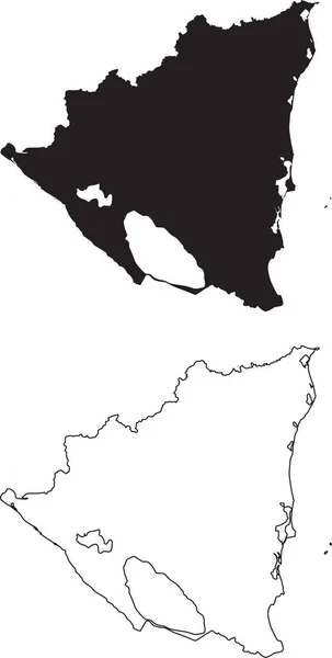 Nicaragua Karta Svart Siluett Land Karta Isolerad Vit Bakgrund Svart — Stock vektor