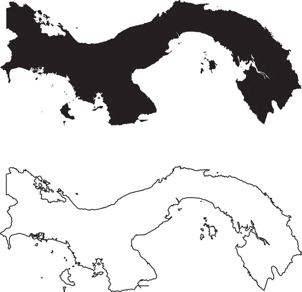 Mappa Panama Mappa Paese Silhouette Nera Isolata Sfondo Bianco Profilo — Vettoriale Stock