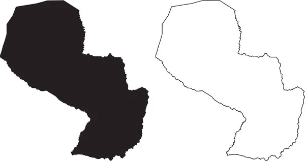 Paraguay Kaart Zwarte Silhouet Landkaart Geïsoleerd Witte Achtergrond Zwarte Omtrek — Stockvector