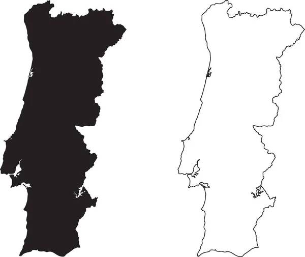 Mapa Portugal Mapa País Silueta Negra Aislado Sobre Fondo Blanco — Vector de stock