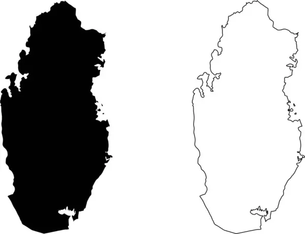 卡塔尔地图 在白色背景下孤立的黑色轮廓国家地图 白色背景的黑色轮廓 病媒档案 — 图库矢量图片
