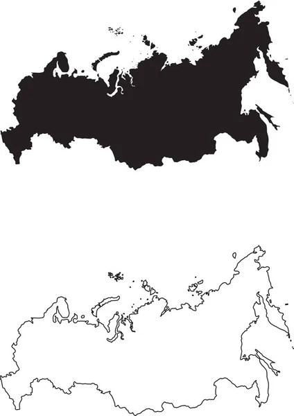 Ryssland Karta Svart Siluett Land Karta Isolerad Vit Bakgrund Svart — Stock vektor