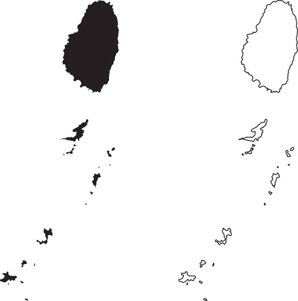 세인트 빈센트 그레나다 인들의 실루엣 지도가 배경에 분리되어 바탕에 테두리가 — 스톡 벡터