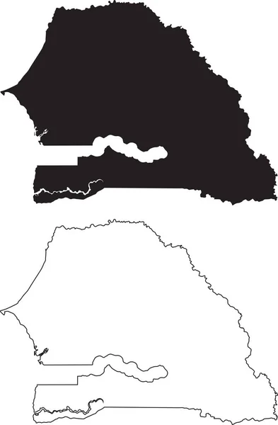 Senegal Karte Schwarze Silhouette Landkarte Isoliert Auf Weißem Hintergrund Schwarze — Stockvektor