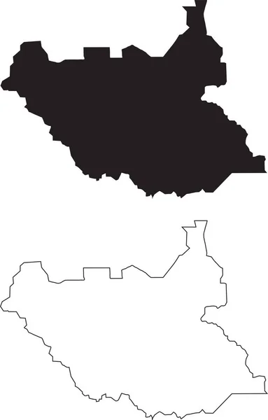 Jižní Súdánská Mapa Černá Silueta Země Mapa Izolované Bílém Pozadí — Stockový vektor