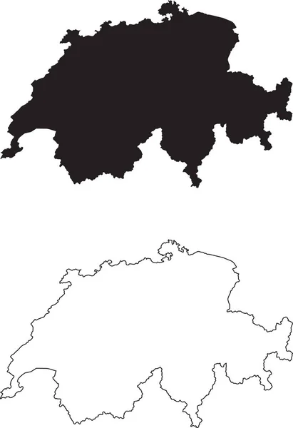 Sviçre Haritası Siyah Siluet Ülke Haritası Beyaz Arka Planda Izole — Stok Vektör