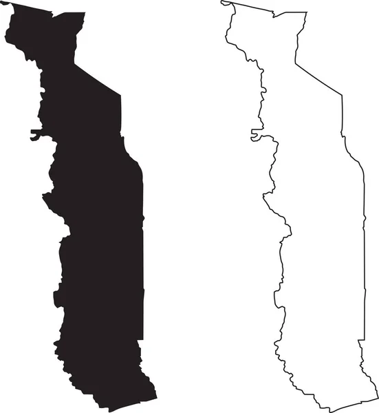 Mappa Del Togo Mappa Paese Silhouette Nera Isolata Sfondo Bianco — Vettoriale Stock