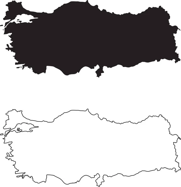 Carte Pays Vecteur Turquie Silhouette Noire Isolée Sur Fond Blanc — Image vectorielle