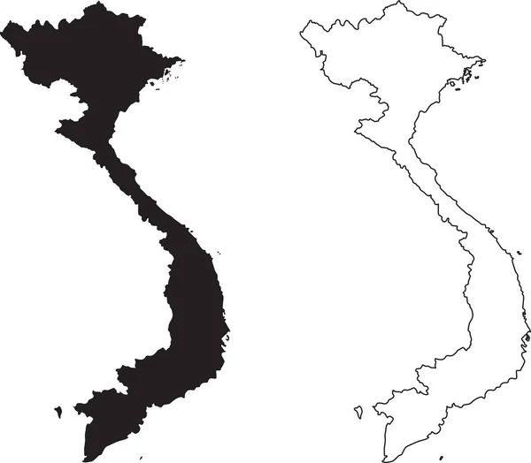 Vietnamkarta Svart Siluett Land Karta Isolerad Vit Bakgrund Svart Kontur — Stock vektor