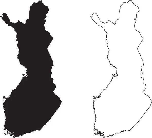 Finland Kaart Zwarte Silhouet Landkaart Geïsoleerd Witte Achtergrond Zwarte Omtrek — Stockvector