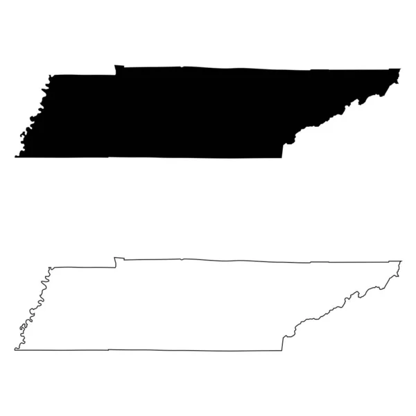 Tennessee State Map Ηπα Μαύρη Σιλουέτα Και Περίγραμμα Μεμονωμένων Χαρτών — Διανυσματικό Αρχείο