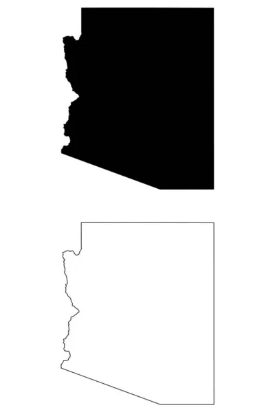 Arizona State Map Usa Schwarze Silhouette Und Umrissene Landkarten Auf — Stockvektor