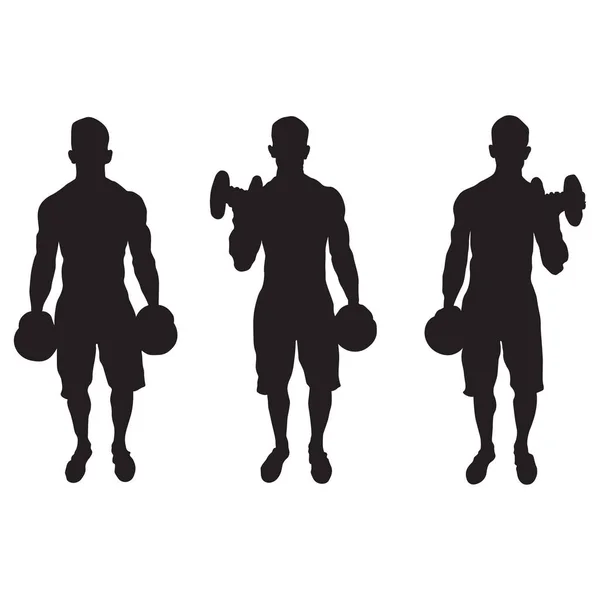 Set Silhouette Depicting Man Doing Alternating Bicep Curls Arm Exercise — Stock Vector