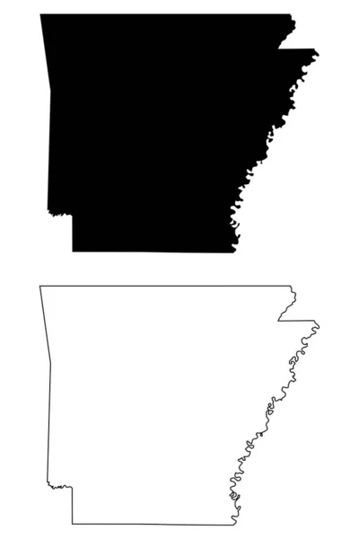 Arkansas State Map Usa Inglês Silhueta Preta Traçar Mapas Isolados — Vetor de Stock