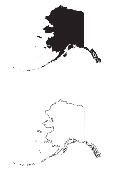 Alaska State Map Usa Schwarze Silhouette Und Umrissene Landkarten Auf — Stockvektor