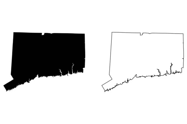 Connecticut Staatskaart Usa Zwart Silhouet Omtrek Kaarten Geïsoleerd Een Witte — Stockvector