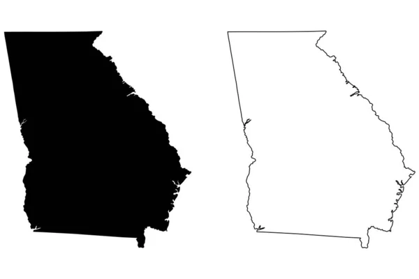 Georgia State Maps Eua Silhueta Preta Contorno Isolado Fundo Branco — Vetor de Stock