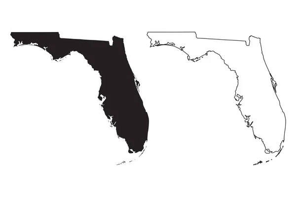 Florida Stato Mappe Silhouette Nera Contorno Isolato Fondo Bianco Vettore — Vettoriale Stock