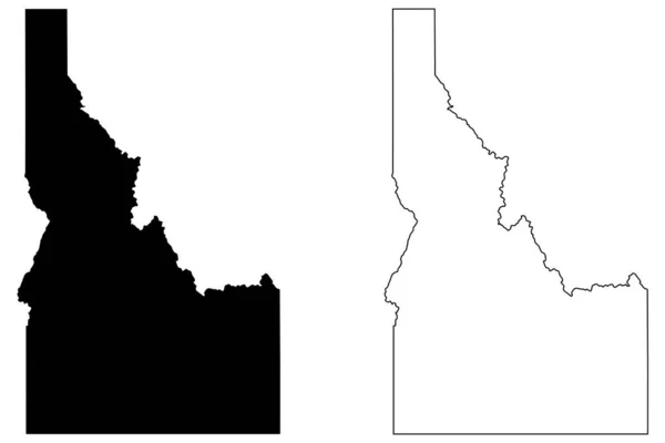 Idaho Stato Mappe Silhouette Nera Contorno Isolato Fondo Bianco Vettore — Vettoriale Stock