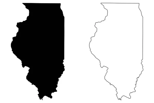 Illinois Eyalet Haritaları. Siyah siluet ve özet beyaz arka planda izole edilmiş. EPS Vektörü