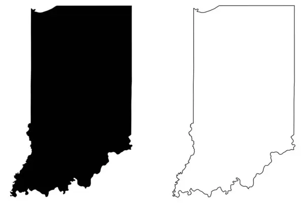 Indiana State Maps Schwarze Silhouette Und Umrisse Isoliert Auf Weißem — Stockvektor