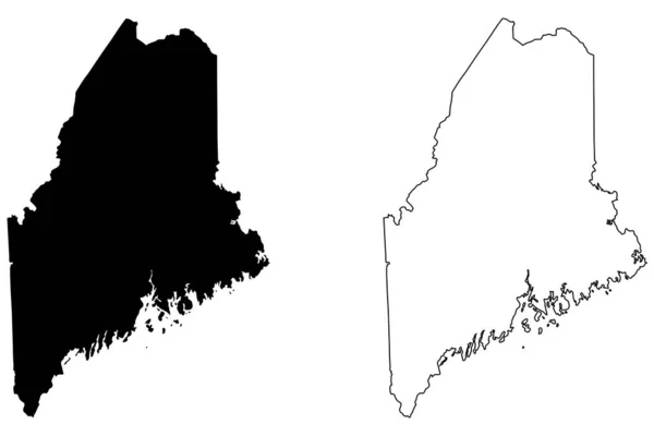 Mappe Dello Stato Del Maine Silhouette Nera Contorno Isolato Fondo — Vettoriale Stock