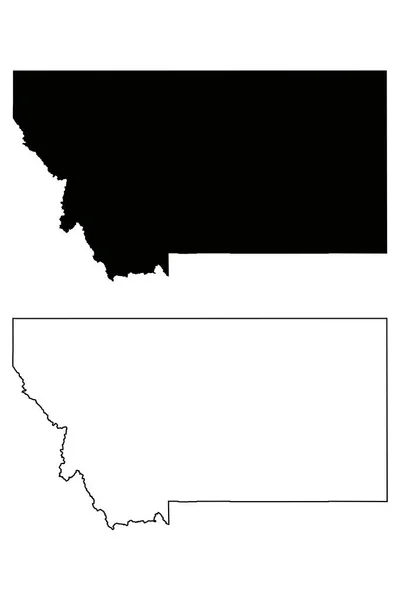 Montana State Maps Schwarze Silhouette Und Umrisse Isoliert Auf Weißem — Stockvektor