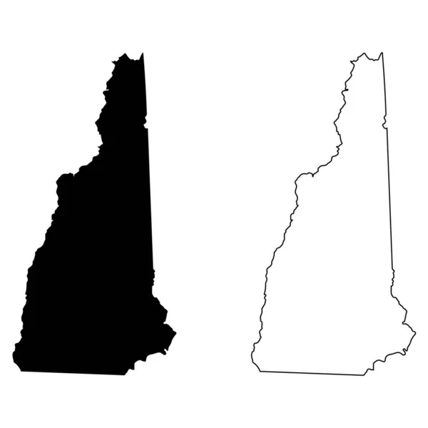 New Hampshire State Maps Silhouette Noire Contour Isolé Sur Fond — Image vectorielle