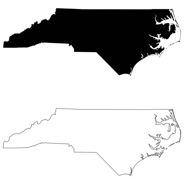 North Carolina Stato Mappe Silhouette Nera Contorno Isolato Fondo Bianco — Vettoriale Stock