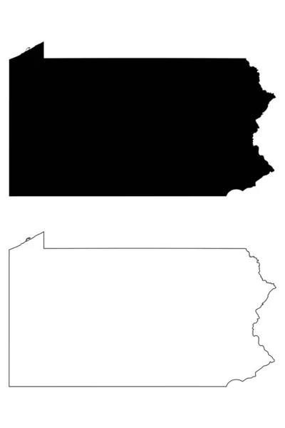 Pennsylvania Staatskaarten Zwart Silhouet Omtrek Geïsoleerd Een Witte Achtergrond Eps — Stockvector