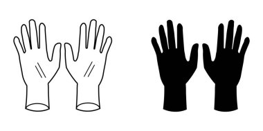 Eldivenler hazır. İki siyah siluet ve çizgili eldivenler. Covid-19 için PPE. EPS Vektör Simgesi