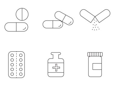 İlaç ikon taslağı seti. EPS Vektörü