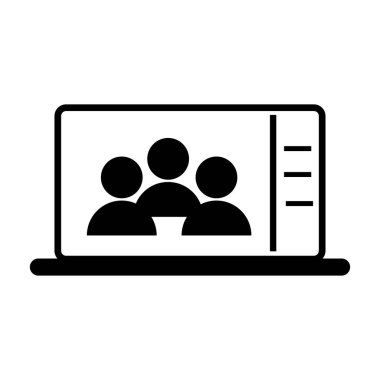 Laptop 'ta konferans çağrısı. Siyah Resim Simgesi EPS Vektörü