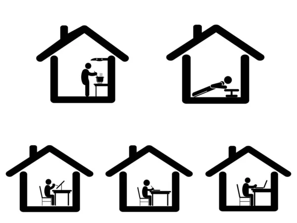 Wat Doen Thuis Tijdens Covid Lock Verblijf Thuis Quarantaine Pictogram — Stockvector