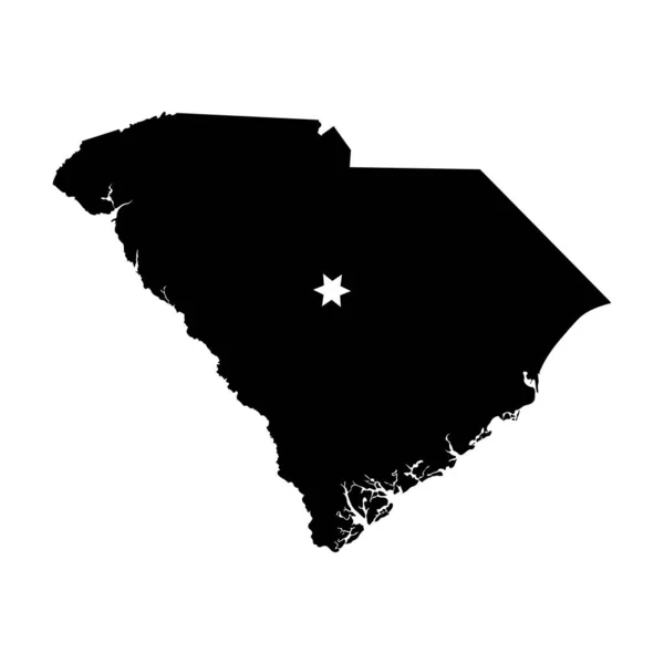 South Carolina State Map Usa Capital City Star Columbia Black — Stock Vector