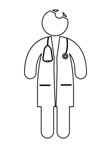 Doctor with Stethoscope Stick Figure Icon Outline. Black and white illustration pictogram icon. EPS Vector