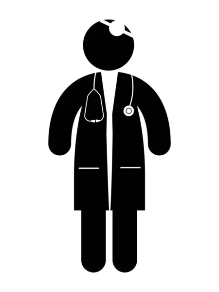 Docteur Avec Stethoscope Stick Figure Icône Icône Pictogramme Illustration Noir — Image vectorielle
