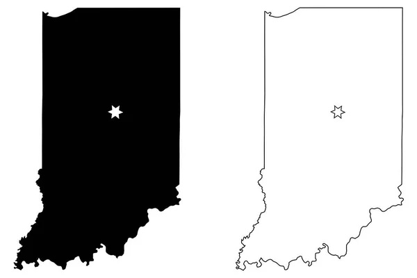 Indiana State Maps Usa Mit Capital City Star Indianapolis Schwarze — Stockvektor