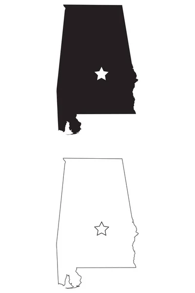 Montgomery Alabama State Map Usa Mit Capital Star Schwarze Silhouette — Stockvektor