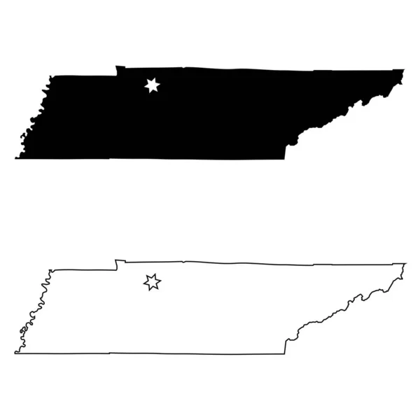 Tennessee State Map Usa Con Capital City Star Nashville Silhouette — Vettoriale Stock