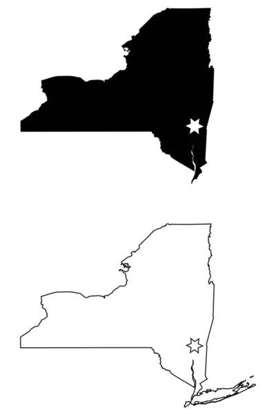 New York State Map Usa Capital City Star Albany Black — Stock Vector